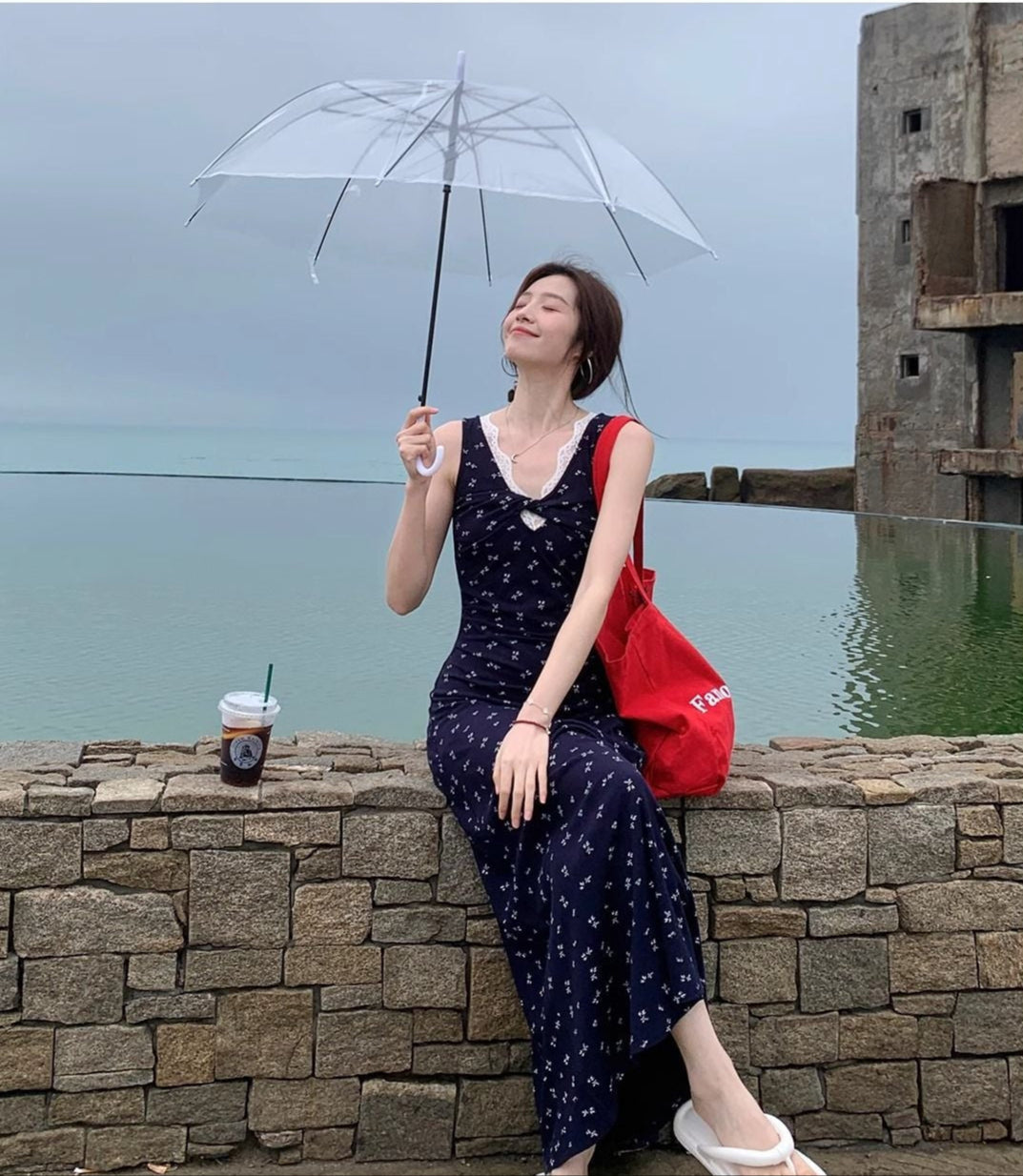 French Style Lace Hanging Neck V-Neck Floral dress Women's Summer New Waist Design Vacation Long Dress