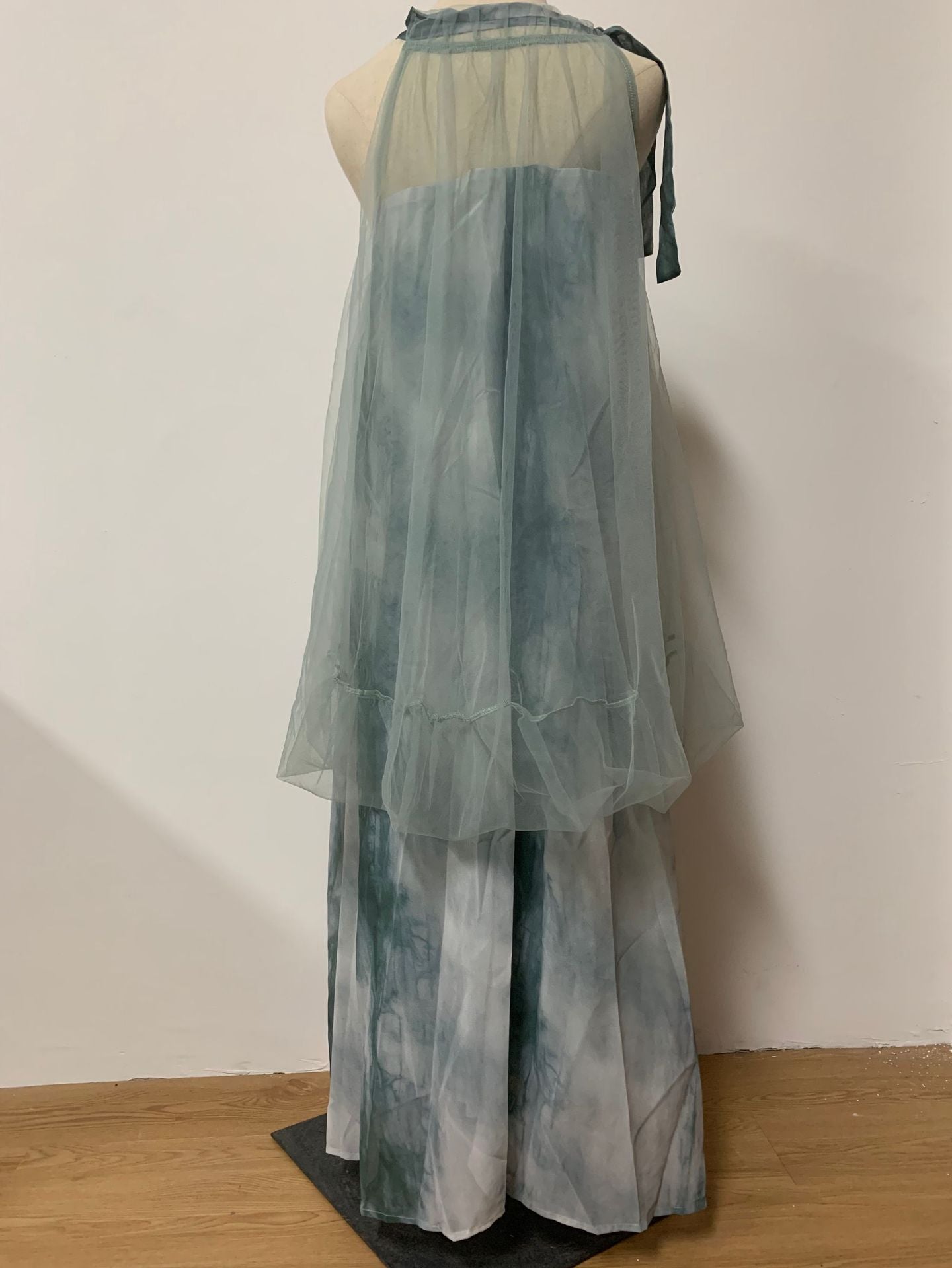 Light Raspberry Powder Jacquard Mesh Halter Fake Two Pieces Dress High Sense Morning Gowns Sleeveless Skirt