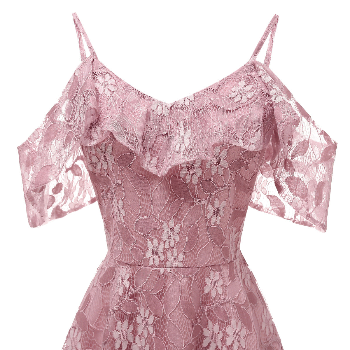 Lace Spaghetti Strap Flutter Sleeve Dress, 2025 Summer New Arrival Slim Fit Flared Sexy A-Line Dress for Women