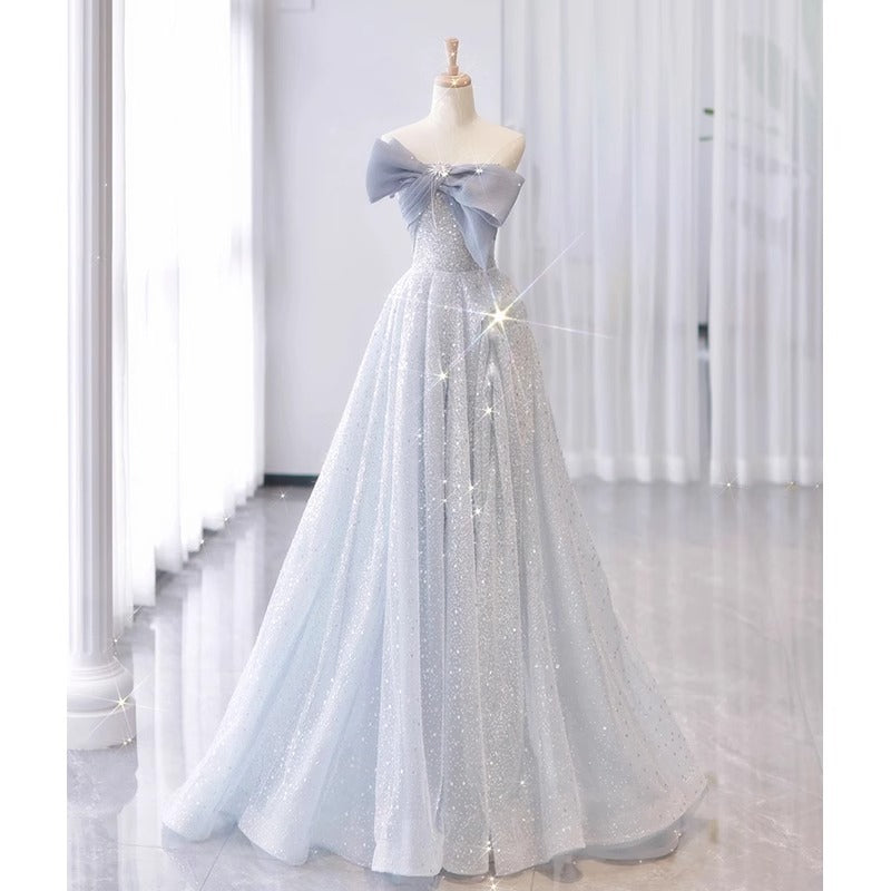 Evening Dress French Blue Dress for Women 2025 New High-End Light Luxury Niche Host Sense Art Exam Coming-of-Age Ceremony