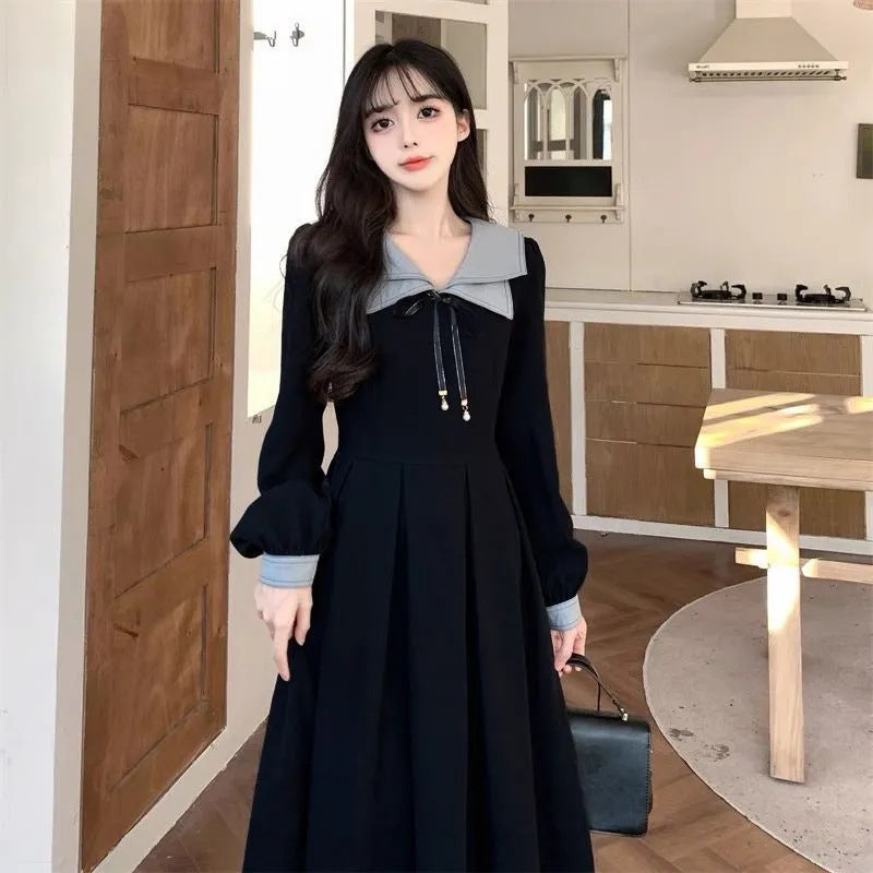 Dress Women's High Waist Skirt Trendy Style Age-Reducing College Autumn and Winter Formal Mid-Length Dress Large-Sized Skirt