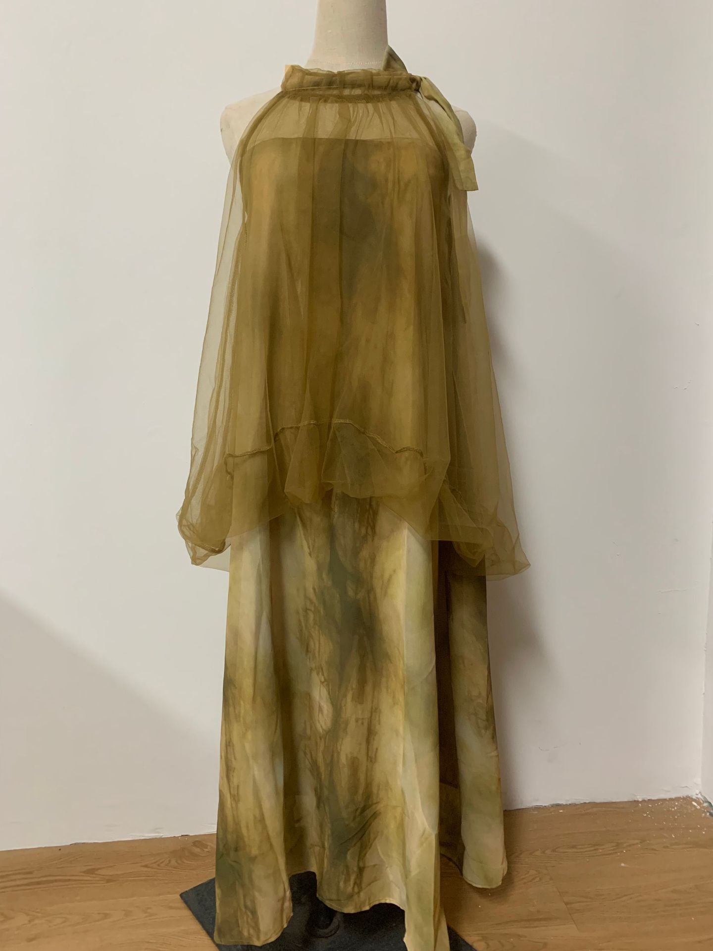 Light Raspberry Powder Jacquard Mesh Halter Fake Two Pieces Dress High Sense Morning Gowns Sleeveless Skirt