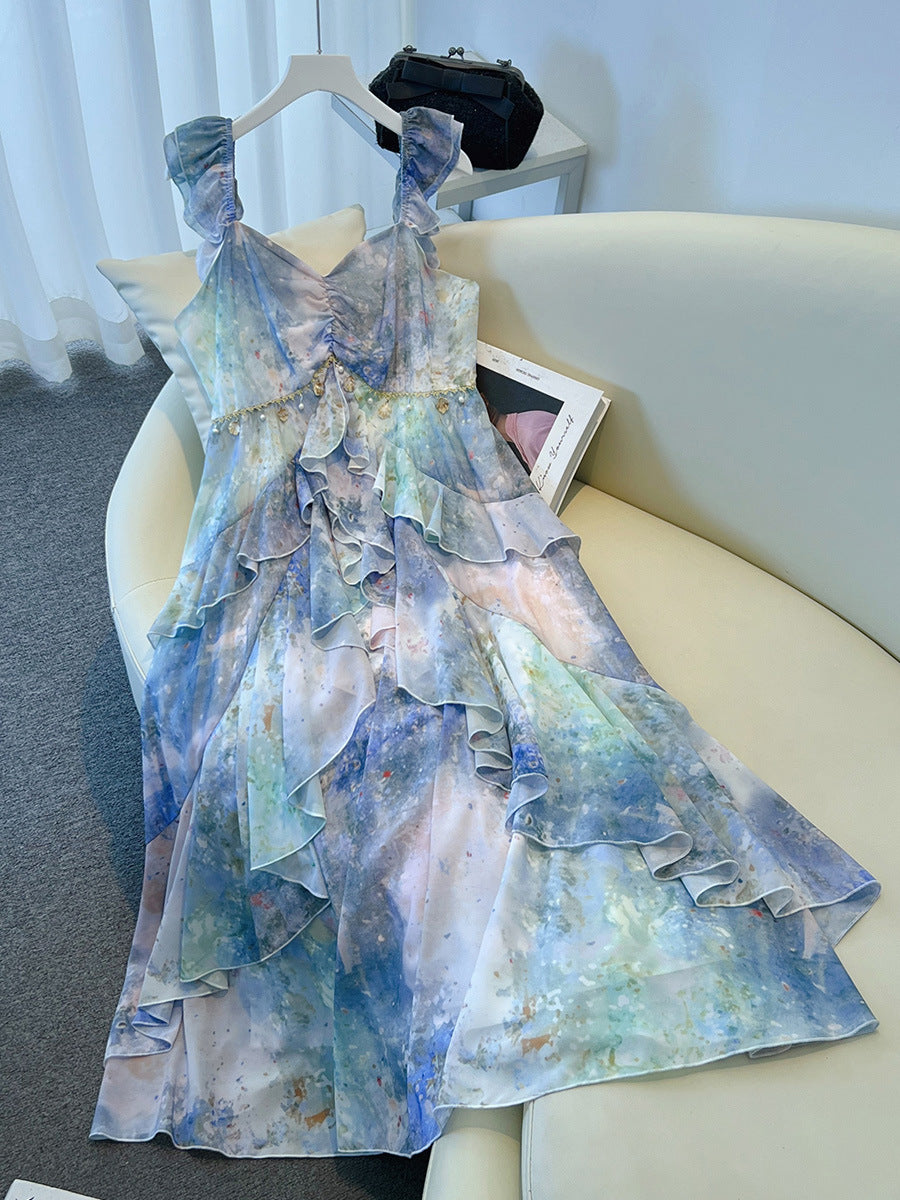 65-175kg Plus Size Women's Clothing for Chubby Sisters Gradient Strap Dress Summer New Style Elegant Sweet