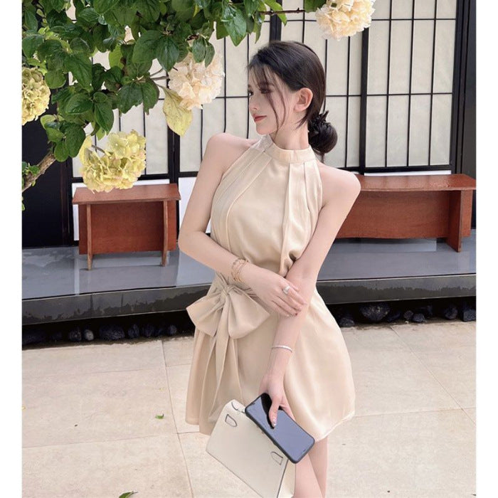 High-End Sleeveless Dress for Women, Summer Off-Shoulder Sexy Socialite Style, Waist-Cinching Tie Short Dress