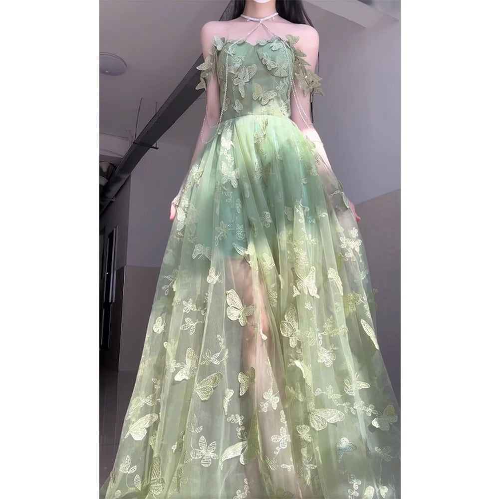 2025 New Arrival Luxurious Niche Butterfly Forest-Themed Evening Gown for Women, Elegant and Versatile Long Dress for Banquets or Daily Wear
