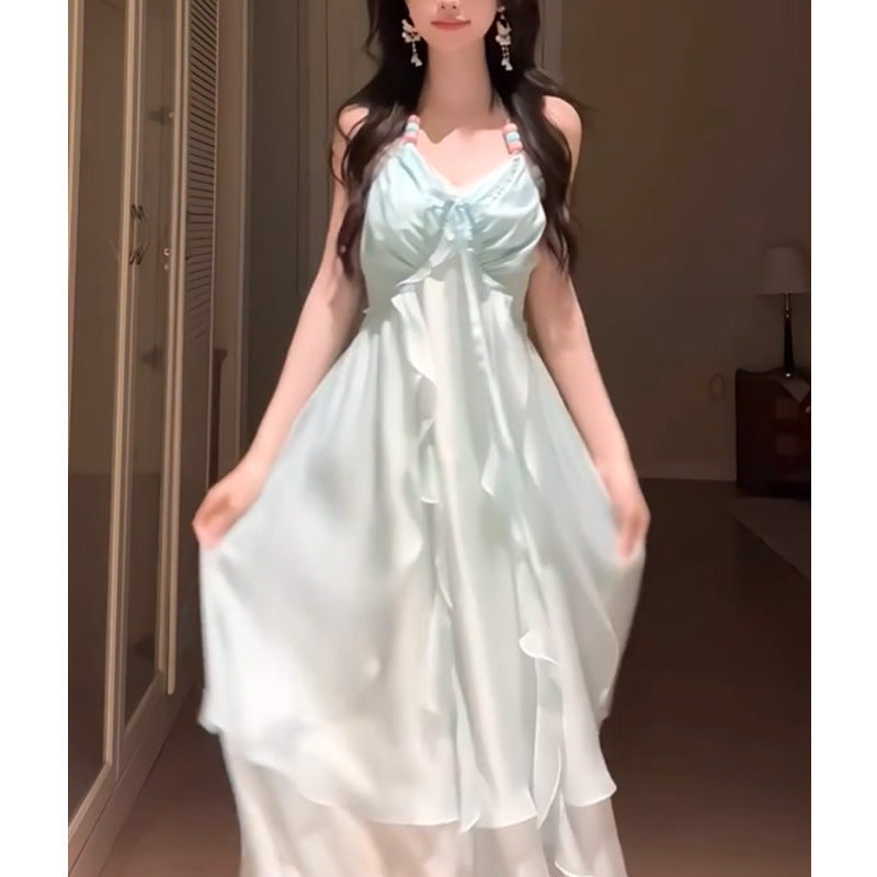 French Style Simple Seaside Holiday Strap Backless dress