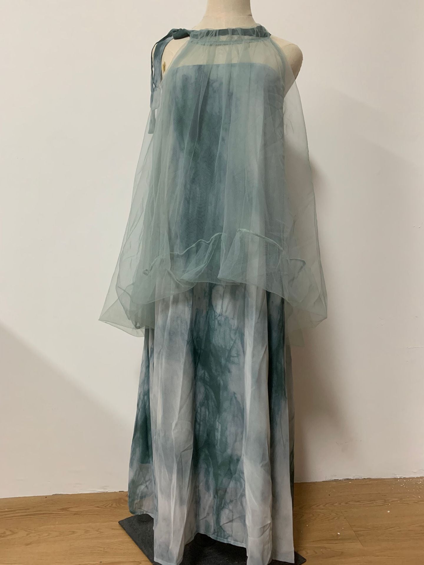 Light Raspberry Powder Jacquard Mesh Halter Fake Two Pieces Dress High Sense Morning Gowns Sleeveless Skirt