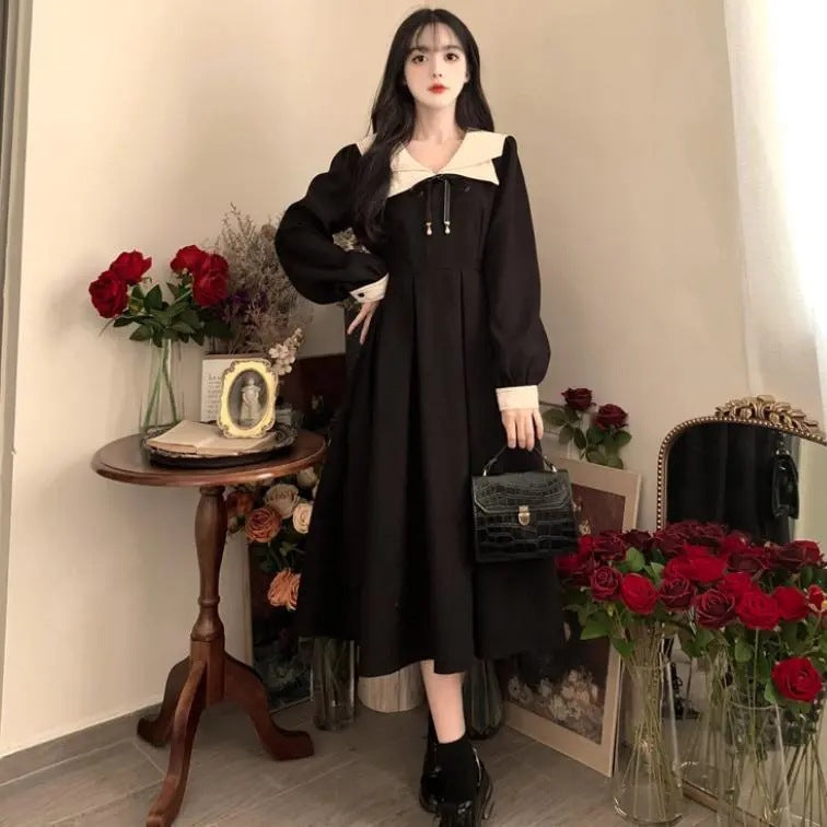 Dress Women's High Waist Skirt Trendy Style Age-Reducing College Autumn and Winter Formal Mid-Length Dress Large-Sized Skirt