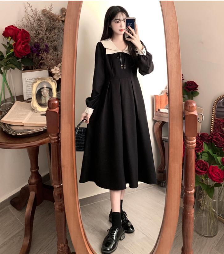 Dress Women's High Waist Skirt Trendy Style Age-Reducing College Autumn and Winter Formal Mid-Length Dress Large-Sized Skirt