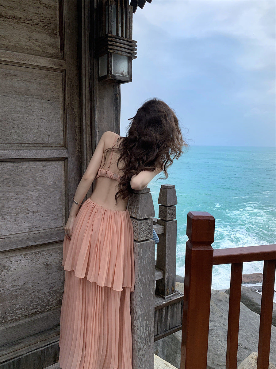 Sexy French Style Dress High-Grade Backless Pure Desire Style Socialite Temperament Seaside Vacation Skirt
