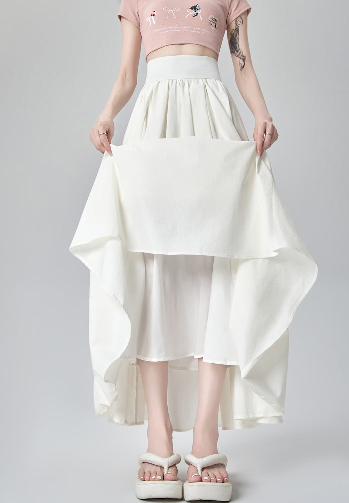 Women's Summer High Waist Maxi Skirt Korean Fashion Pockets Casual Sweet Long A-line Skirts Plain White Black Pink
