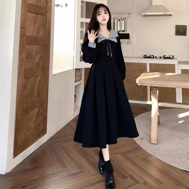 Dress Women's High Waist Skirt Trendy Style Age-Reducing College Autumn and Winter Formal Mid-Length Dress Large-Sized Skirt