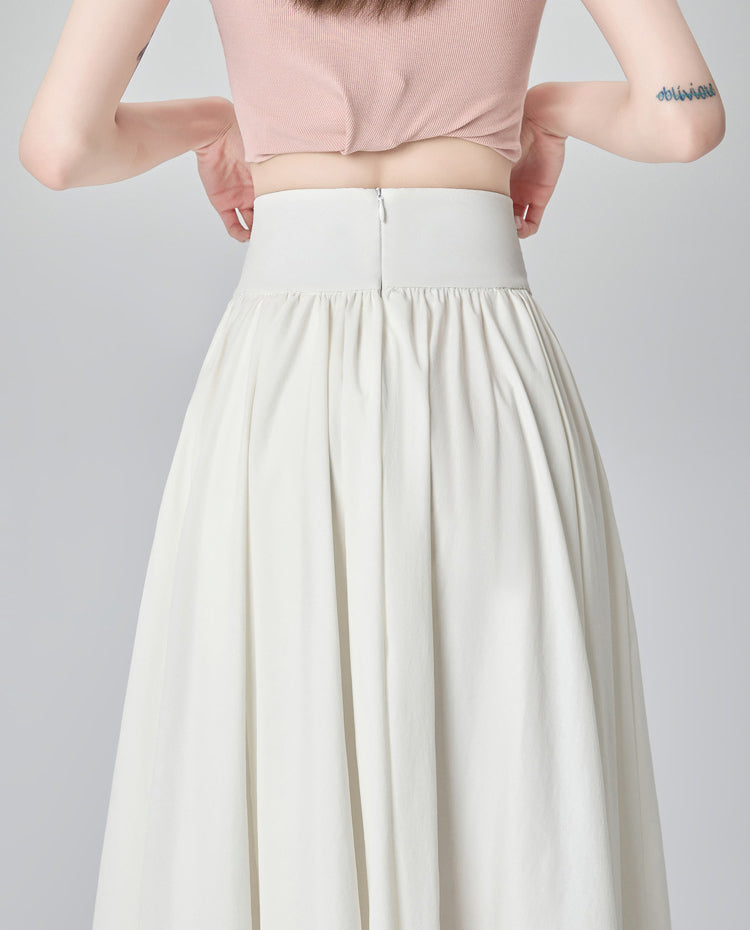 Women's Summer High Waist Maxi Skirt Korean Fashion Pockets Casual Sweet Long A-line Skirts Plain White Black Pink