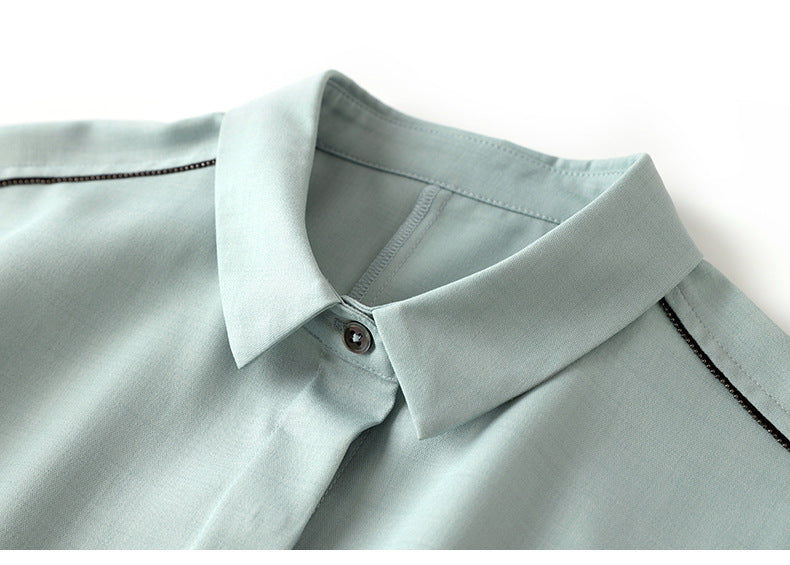 Polo Collar Contrast Color Braid Shoulder Sleeve Single Row Hidden Hook Waist Slimming Dress
