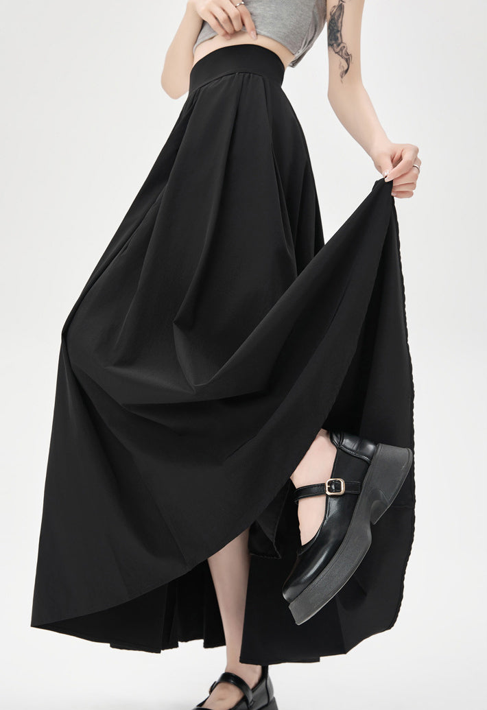 Women's Summer High Waist Maxi Skirt Korean Fashion Pockets Casual Sweet Long A-line Skirts Plain White Black Pink