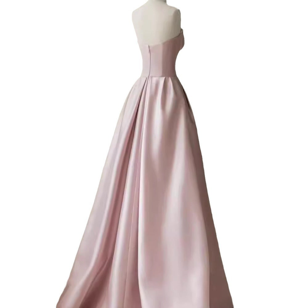 Pink Bra Evening Dress Ladies Banquet Toast Dress Adult Party Host Senior Sense Engagement Dress