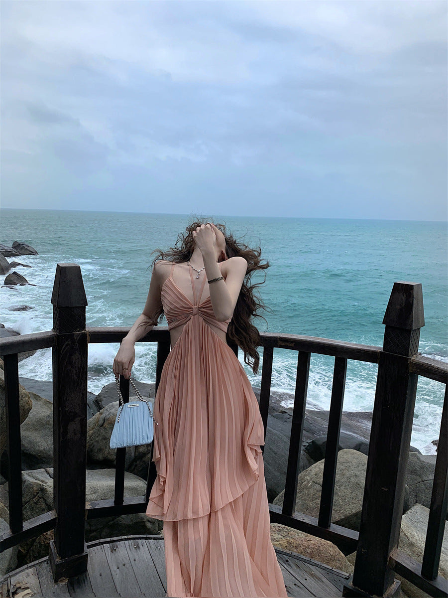 Sexy French Style Dress High-Grade Backless Pure Desire Style Socialite Temperament Seaside Vacation Skirt