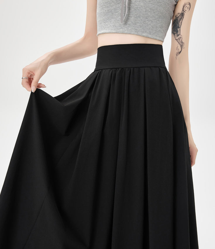 Women's Summer High Waist Maxi Skirt Korean Fashion Pockets Casual Sweet Long A-line Skirts Plain White Black Pink