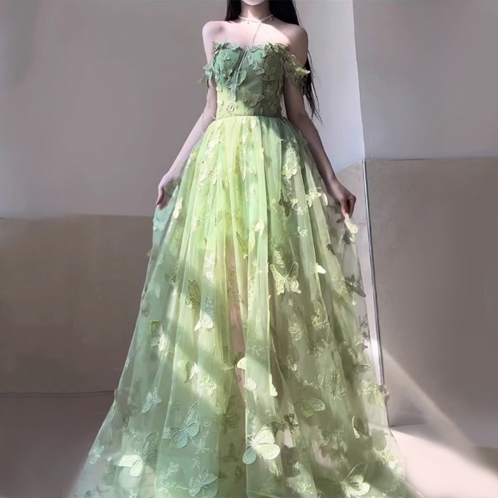 2025 New Arrival Luxurious Niche Butterfly Forest-Themed Evening Gown for Women, Elegant and Versatile Long Dress for Banquets or Daily Wear