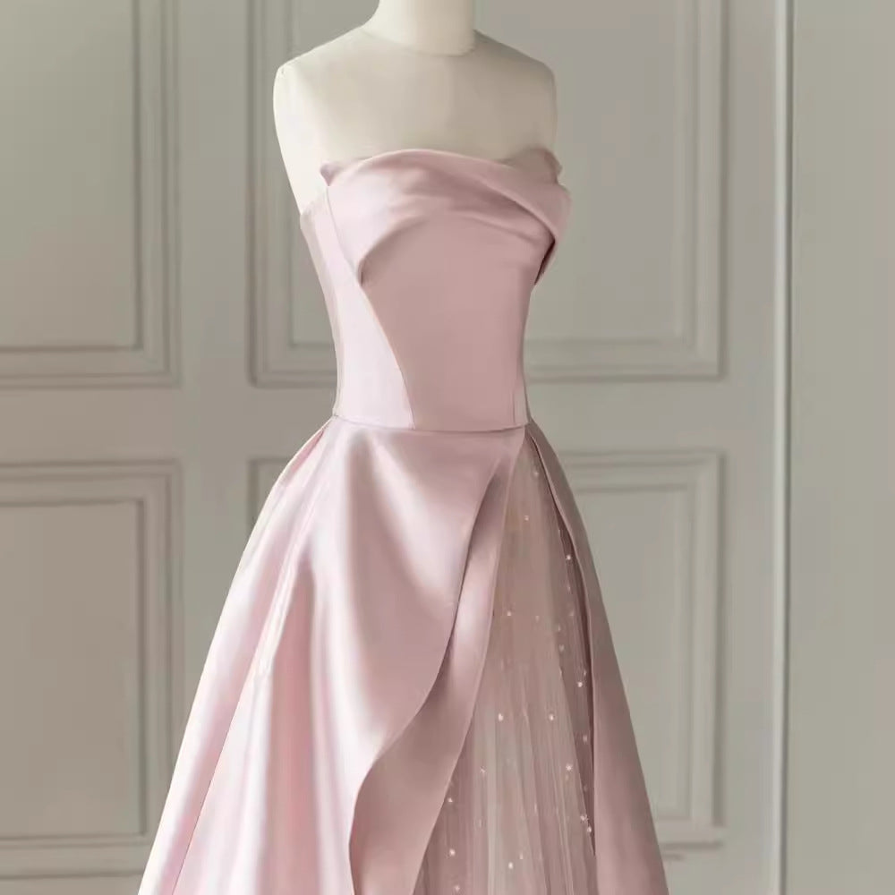 Pink Bra Evening Dress Ladies Banquet Toast Dress Adult Party Host Senior Sense Engagement Dress