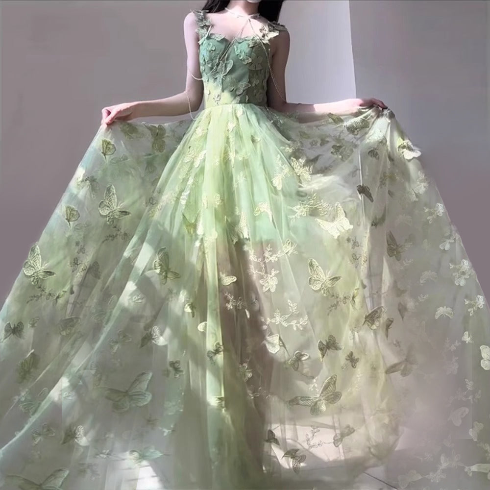 2025 New Arrival Luxurious Niche Butterfly Forest-Themed Evening Gown for Women, Elegant and Versatile Long Dress for Banquets or Daily Wear