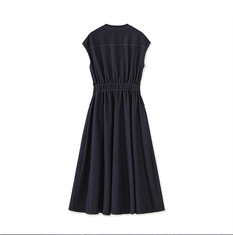Light Mature Retro Hong Kong Style Elegant Slim Fit Tank Dress Ice Silk Cotton Denim Skirt