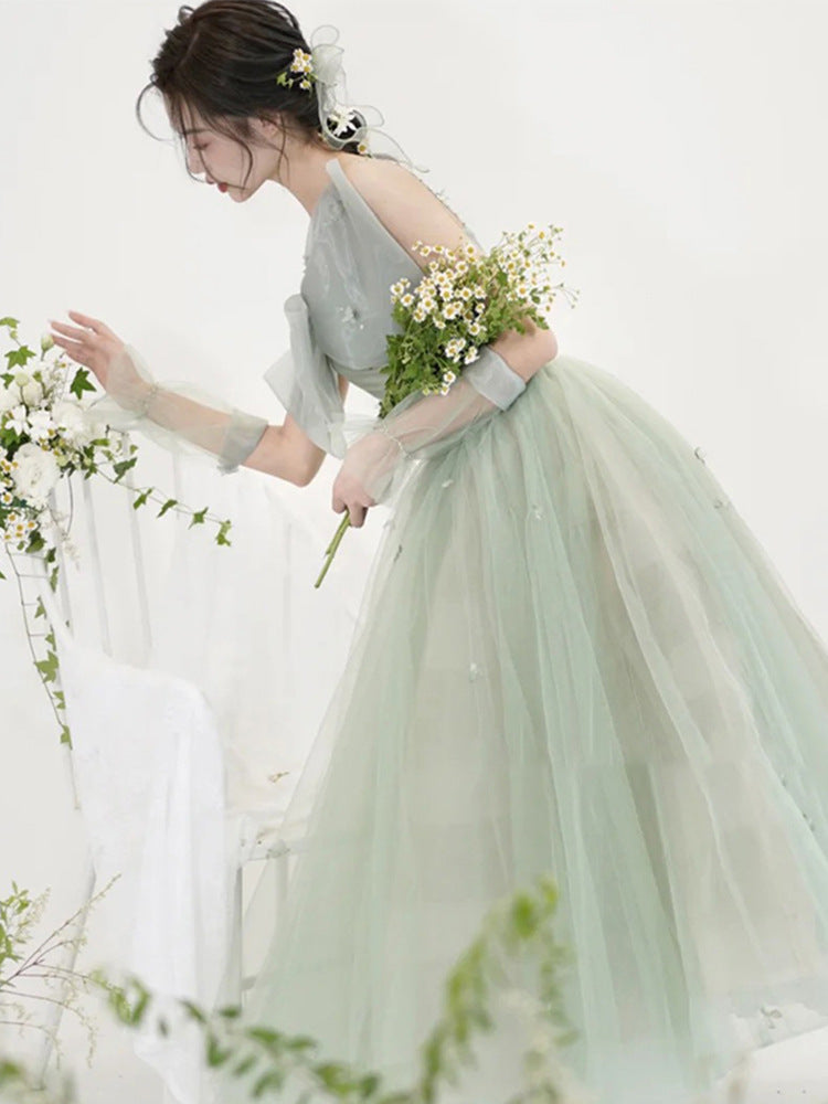 Evening Dress Green Light Luxury Niche High-end Elegant Princess Puffy Dress Fairy-like