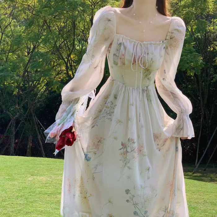 Vacation Style Floral Chiffon Dress Fairy Super Fairy Mori Style Gentle Sweet Tea Break French First Love Dress Long Dress
