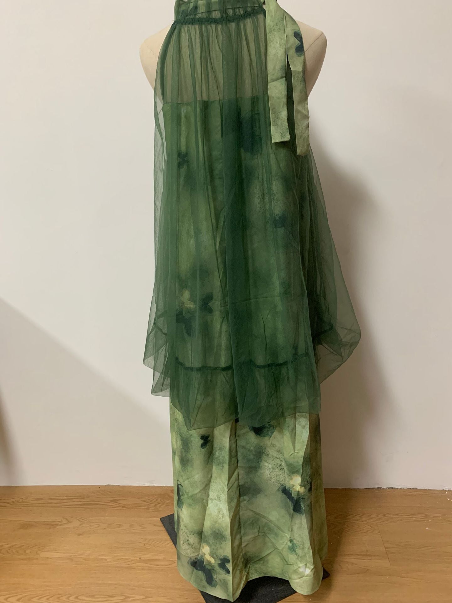Light Raspberry Powder Jacquard Mesh Halter Fake Two Pieces Dress High Sense Morning Gowns Sleeveless Skirt