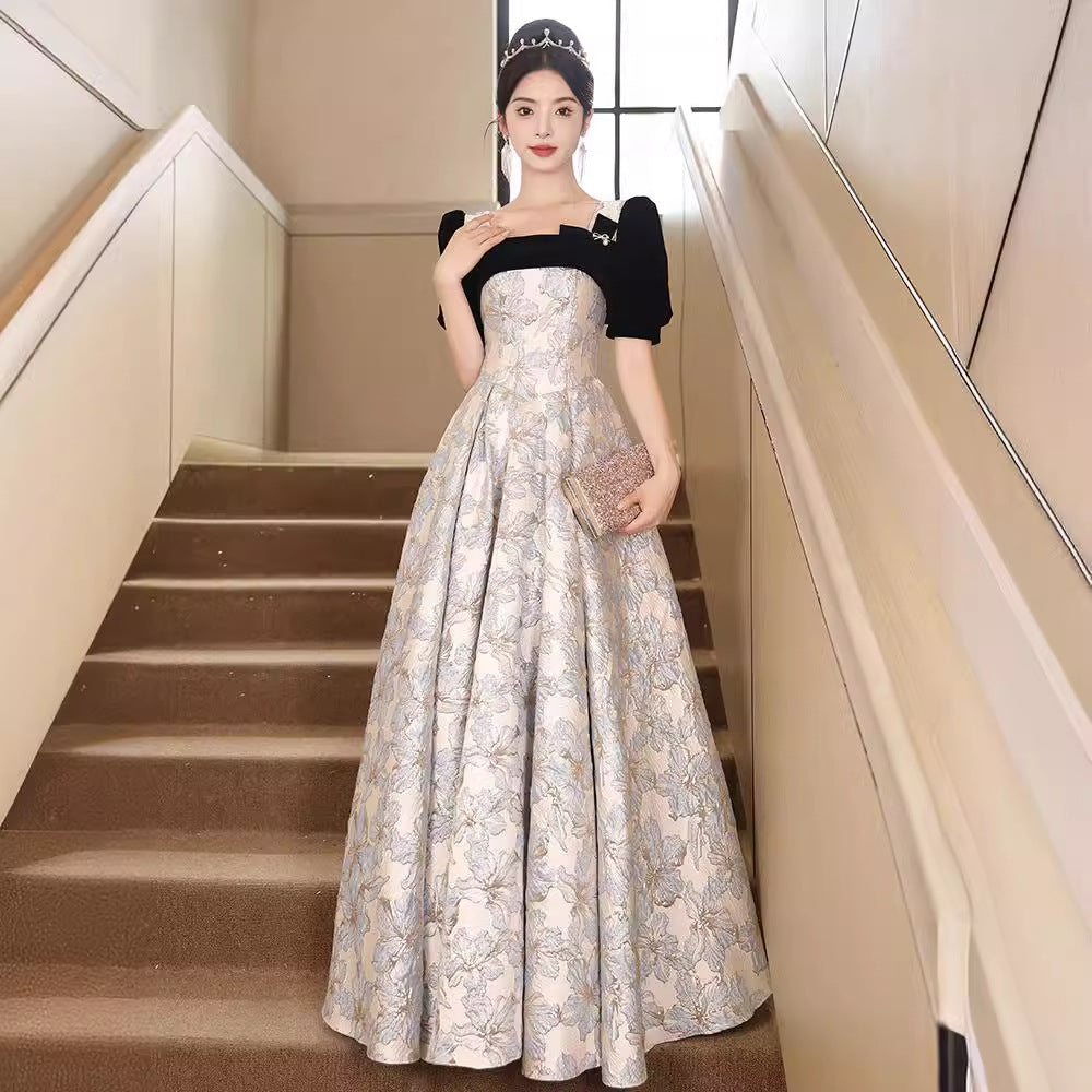 Evening Dress Black Banquet Women's Art Exam French Style Temperament Senior Sense Host Light Luxury Minority High-End Adult Dress