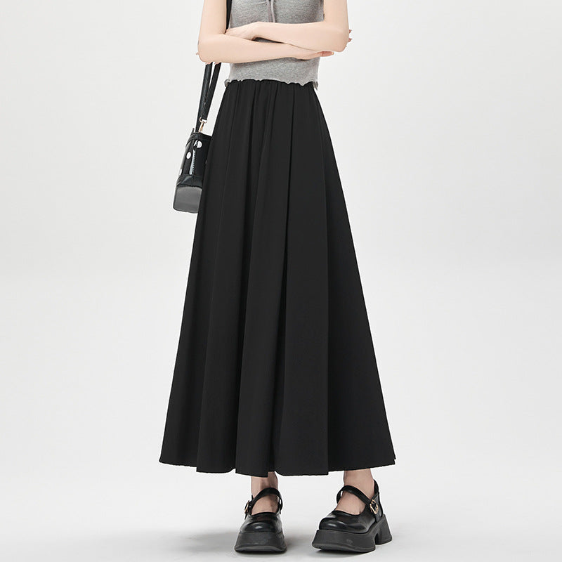 Women's Summer High Waist Maxi Skirt Korean Fashion Pockets Casual Sweet Long A-line Skirts Plain White Black Pink