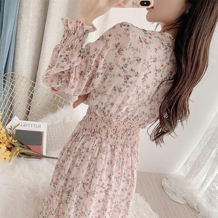 Artistic Style Floral Skirt Chiffon Dress Long Skirt Spring New Korean Style Fairy Dress Ruffled Large Swing Skirt