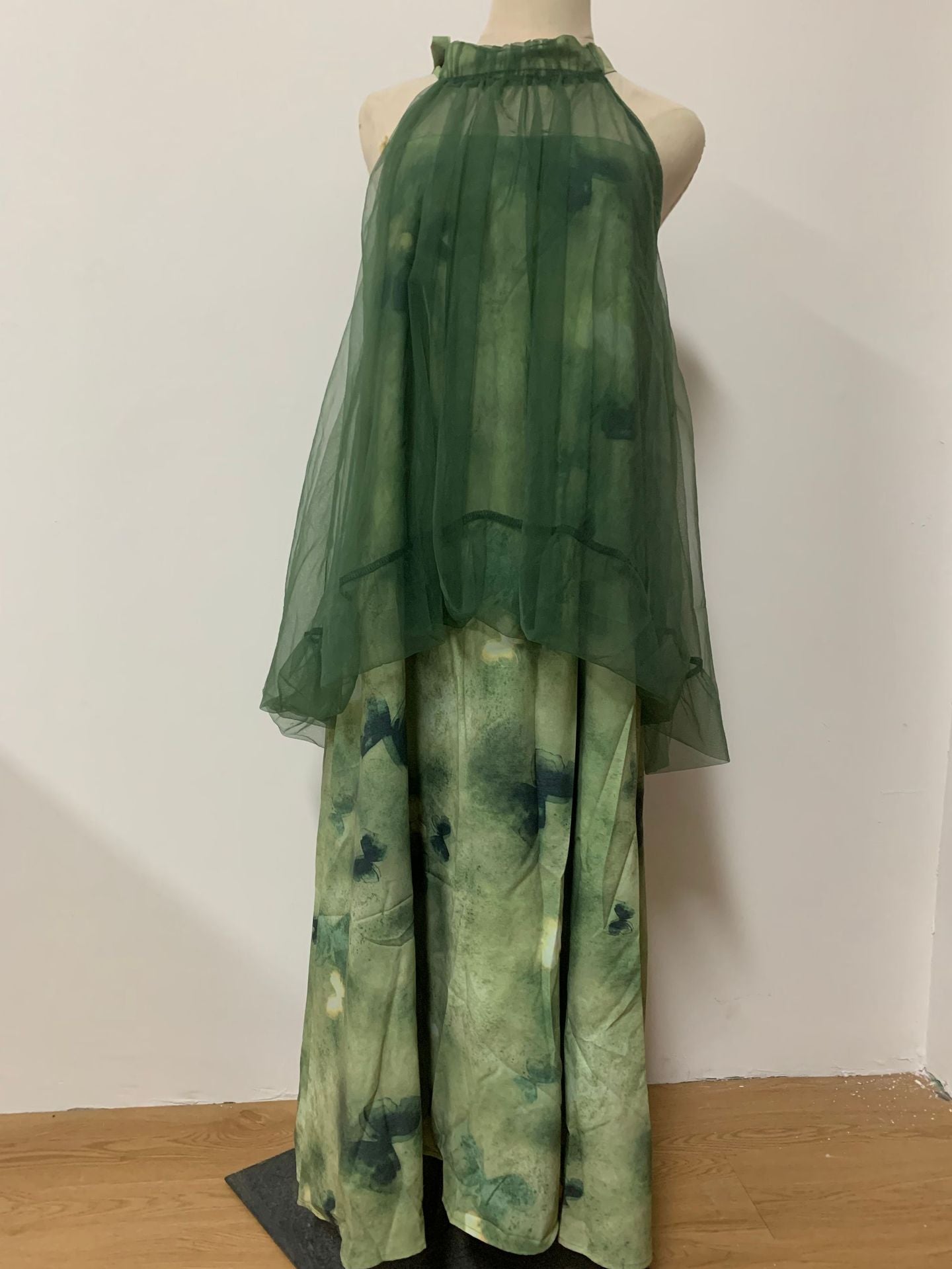 Light Raspberry Powder Jacquard Mesh Halter Fake Two Pieces Dress High Sense Morning Gowns Sleeveless Skirt