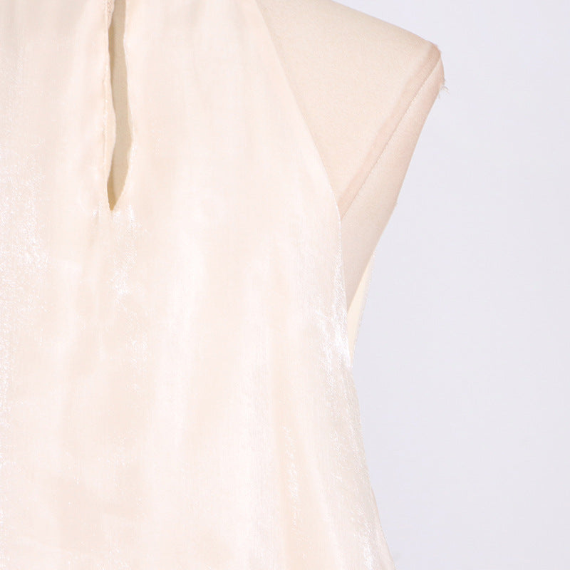 Fashion Sweet Style Floral Halter Neck Design Sleeveless Irregular Satin Dress for Women