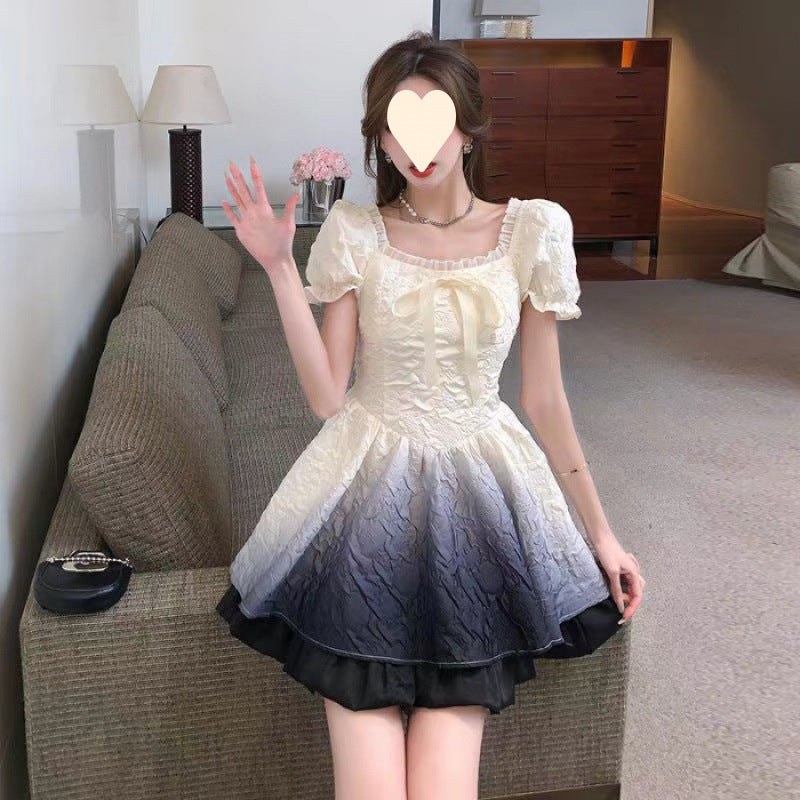 Sweet Gradient Princess Puffy Dress Summer New French Style Petite Waist Slimming Pure Desire