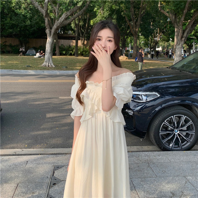Chiffon Dress for Women Summer New Fairy Design Sense Cross V Gentle Short Sleeve Long Dress