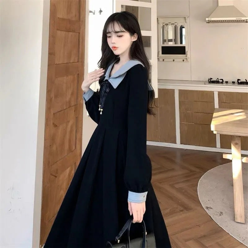 Dress Women's High Waist Skirt Trendy Style Age-Reducing College Autumn and Winter Formal Mid-Length Dress Large-Sized Skirt