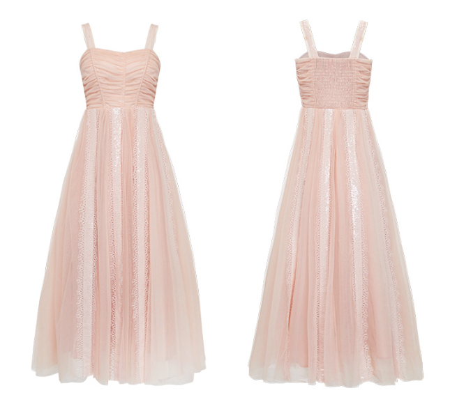 Summer New Nude Pink Party Mini Dress with Sequin Embellishments and Mesh Spaghetti Strap Dress for Women