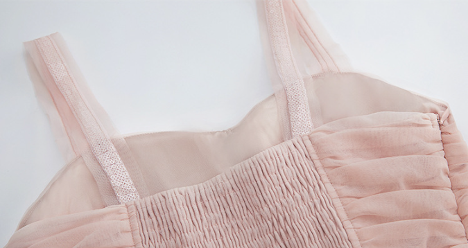 Summer New Nude Pink Party Mini Dress with Sequin Embellishments and Mesh Spaghetti Strap Dress for Women