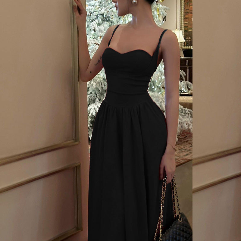 Patchwork Chest-Flattering Sling Dress Hot Girl Sexy Deep V Long Mop Dress