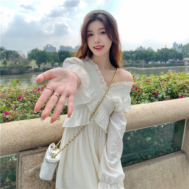 Chiffon Dress for Women Summer New Fairy Design Sense Cross V Gentle Short Sleeve Long Dress