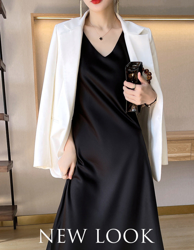 Acetate Satin High-End Summer Strap Dress for Women, Fashionable Versatile Sleeveless Elegant Dress for Outerwear