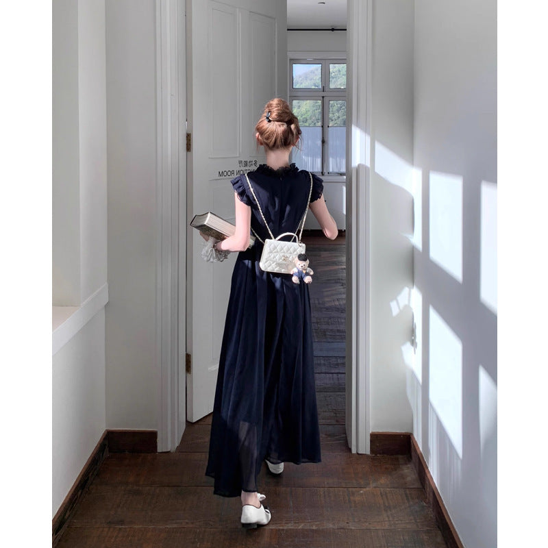 Ruffled Hem Navy Blue Dress