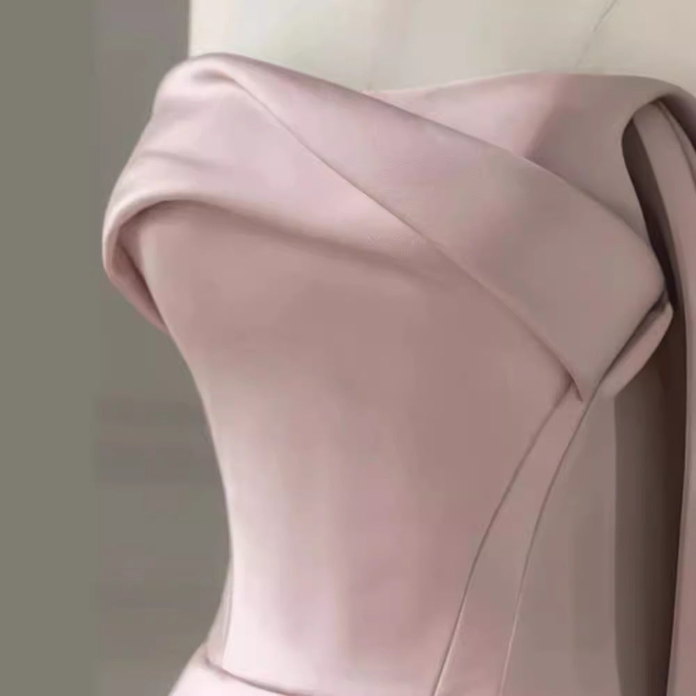 Pink Bra Evening Dress Ladies Banquet Toast Dress Adult Party Host Senior Sense Engagement Dress