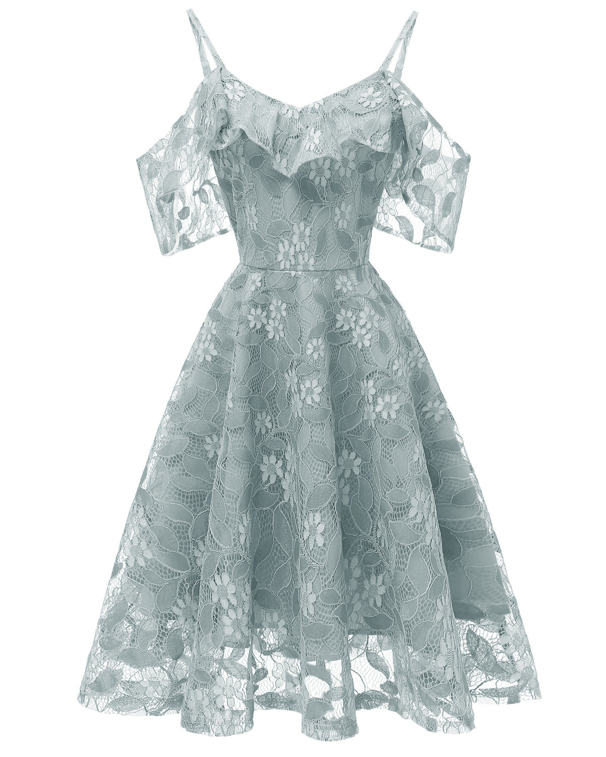 Lace Spaghetti Strap Flutter Sleeve Dress, 2025 Summer New Arrival Slim Fit Flared Sexy A-Line Dress for Women
