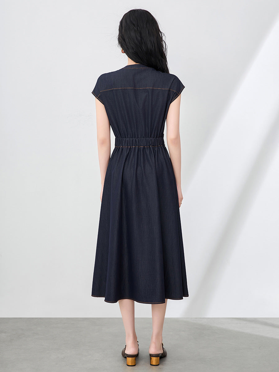 Light Mature Retro Hong Kong Style Elegant Slim Fit Tank Dress Ice Silk Cotton Denim Skirt