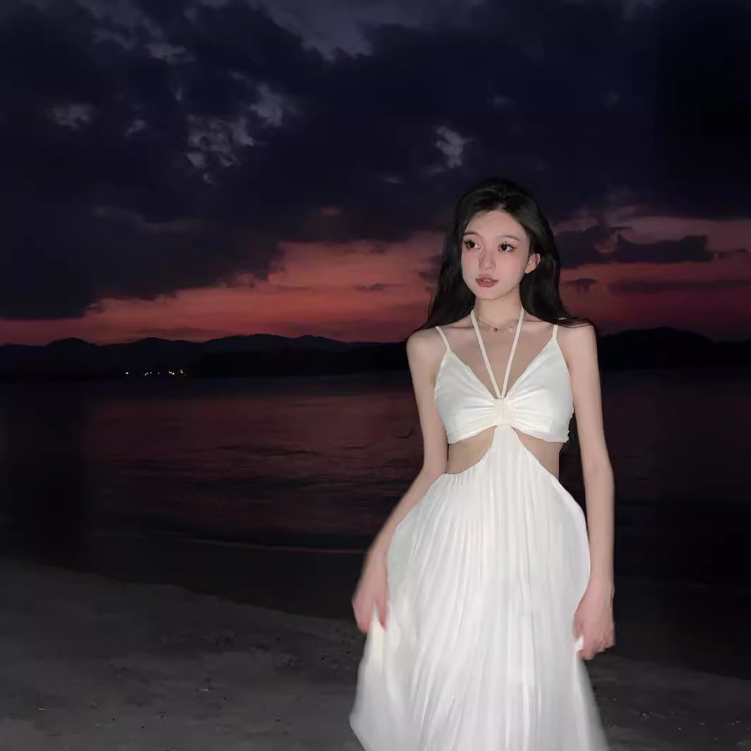 Sexy French Style Dress High-Grade Backless Pure Desire Style Socialite Temperament Seaside Vacation Skirt