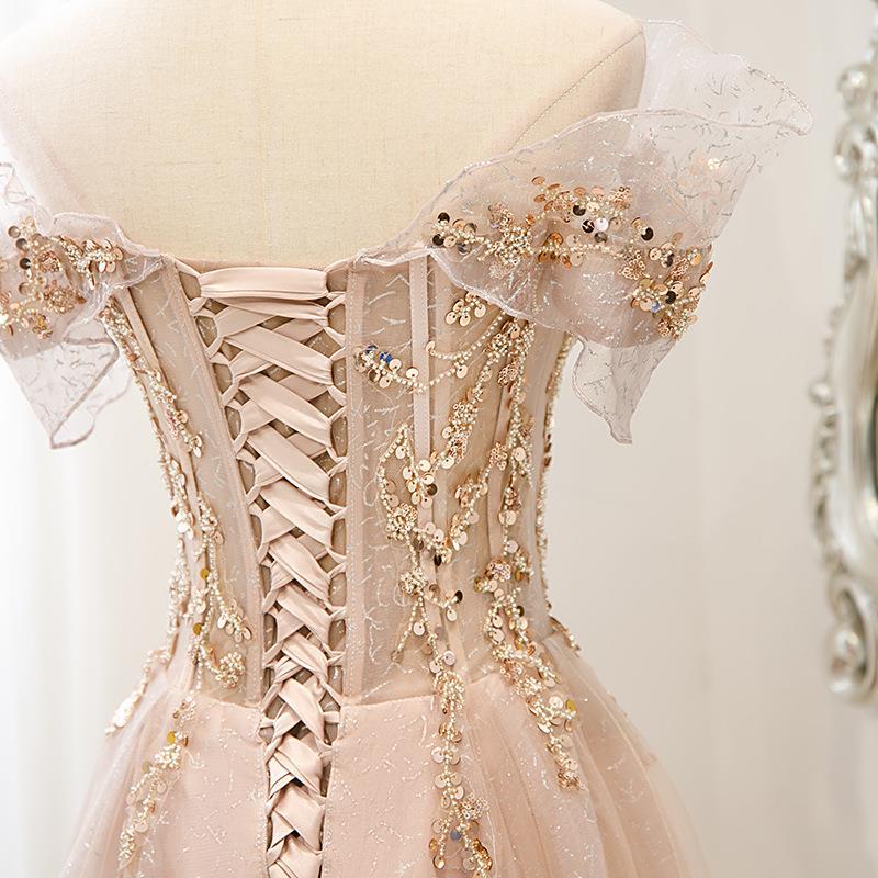Off-Shoulder Pink Evening Dress High-End 2025 Spring Host Banquet Elegant Socialite Engagement Party Dress