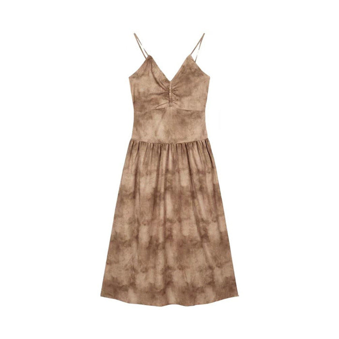 Sweet and Spicy Girl Floral Strap Dress Fairy Summer Dress Beach Vacation Backless Sexy Elegant Waist-Cinching Long Dress