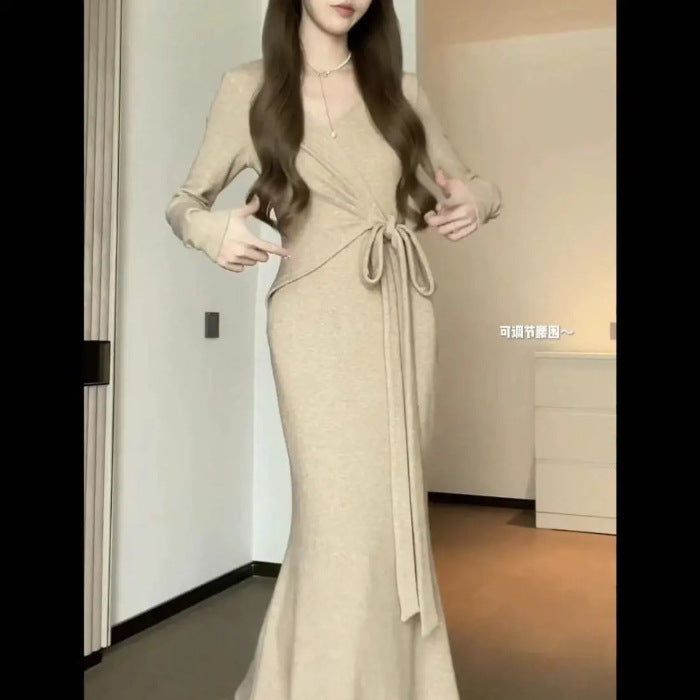 High-End Two-Piece Set Knitted Sweater Dress Autumn Winter 2025 New Women's Winter Long Dress